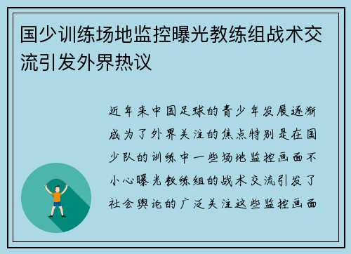 国少训练场地监控曝光教练组战术交流引发外界热议